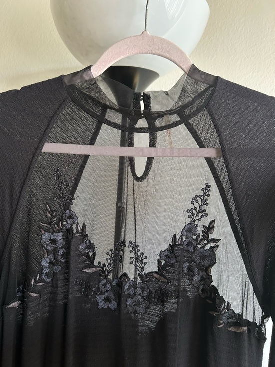 Free People Black Lace-Embellished Long Sleeve Tee - Picture 4 of 9